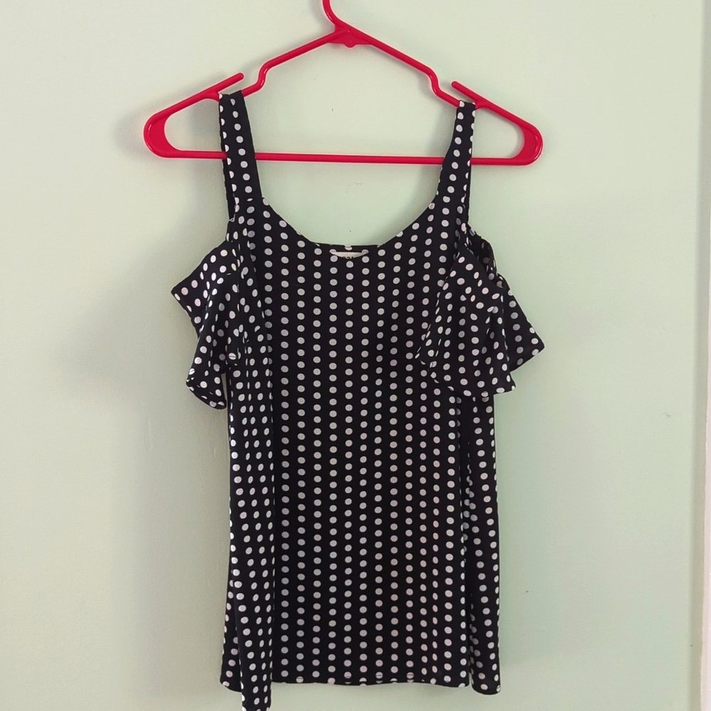 Black and white polka dot off shoulder top small